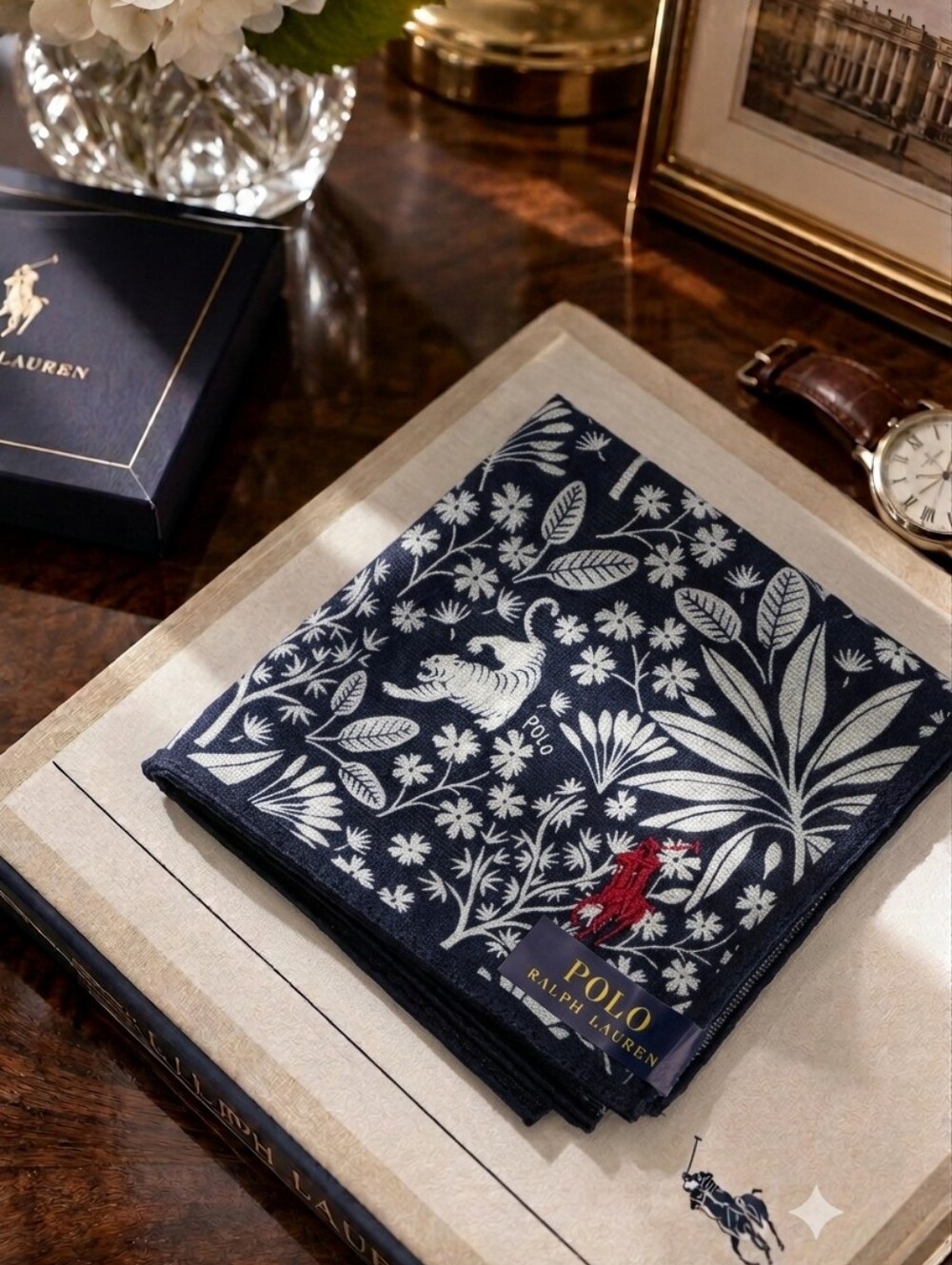 Polo Ralph Lauren Japan Tiger Floral Cotton Pocket Square Handkerchief NWT